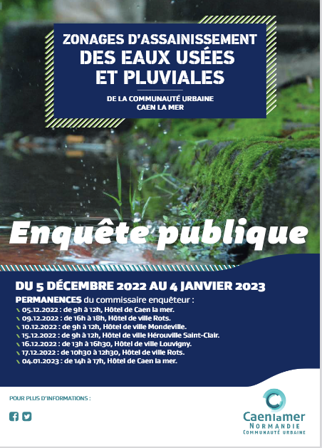 You are currently viewing Zonages d’assainissement des eaux usées et pluviales de la communauté urbaine Caen la mer <strong>du 05 décembre 2022 au 04 janvier 2023</strong>