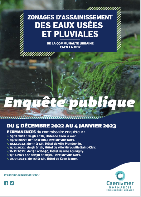 Lire la suite à propos de l’article Zonages d’assainissement des eaux usées et pluviales de la communauté urbaine Caen la mer <strong>du 05 décembre 2022 au 04 janvier 2023</strong>